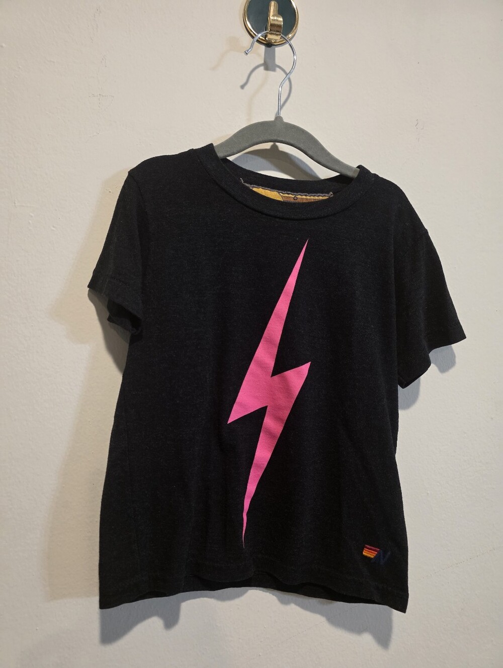 Aviator Nation Black Pink Lightning Bolt Graphic Tee Size 6
